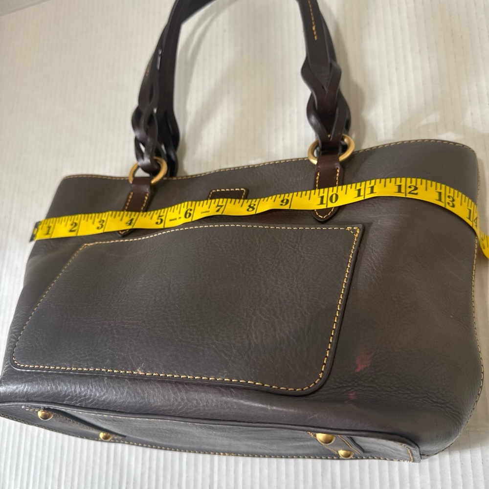 DOONEY BOURKE Florentine Leather Double Strap Shoulder Bag Gray W” Red Interior - Picture 8 of 13
